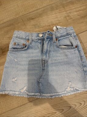 Zara Light Blue Distressed Denim Mini Skirt